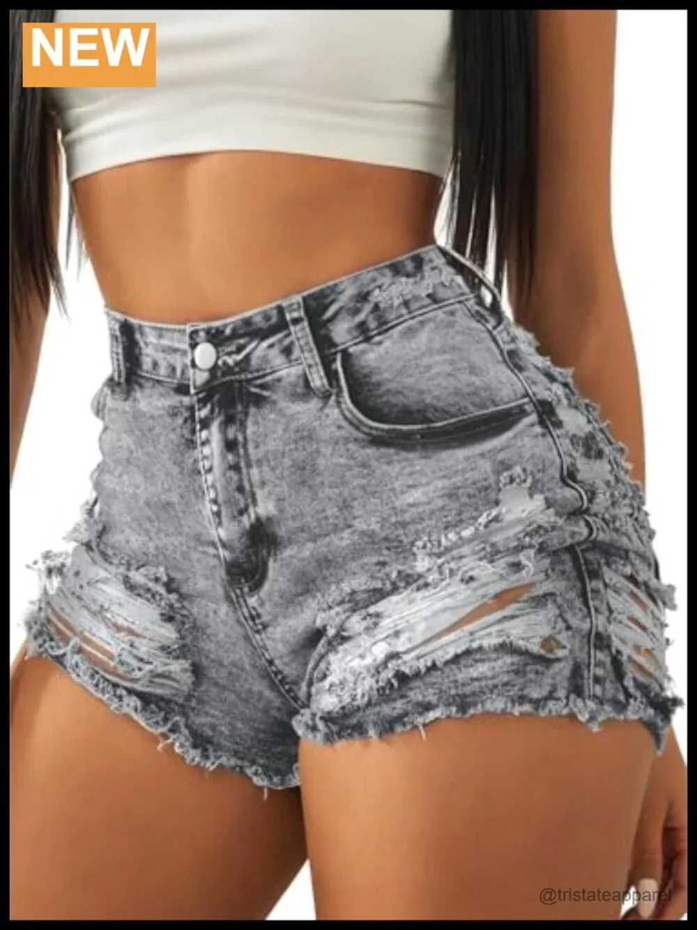 Distressed High Waisted Ripped Jean Shorts Skinny Raw Hem Summer